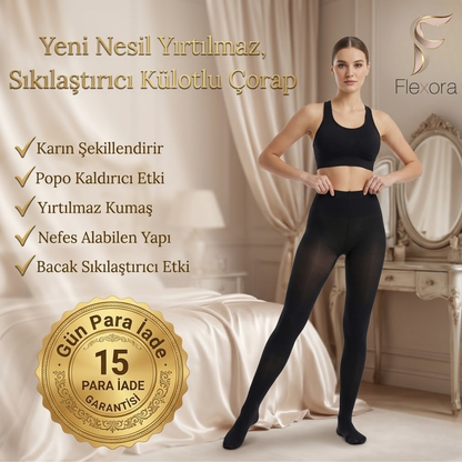 Yırtılmaya Dayanıklı Sıkılaştırıcı Külotlu Çorap